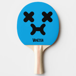 Raquette De Ping Pong Visage Boudeur Étourdi Bleu avec Nom