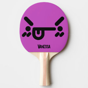 Raquette De Ping Pong Visage Furieux Mauvais Violet avec Nom