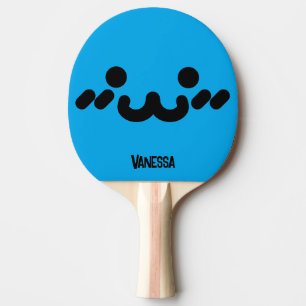 Raquette De Ping Pong Visage Mignon Bleu avec Nom