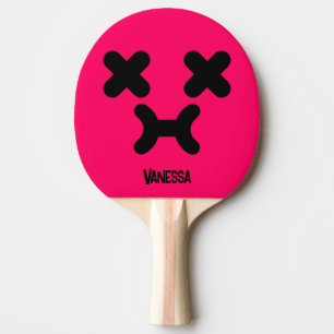 Raquette De Ping Pong Visage Rose Boudeur Étourdi avec Nom