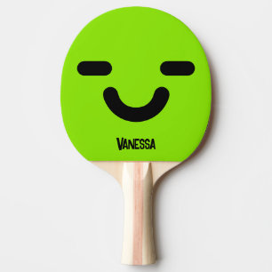Raquette De Ping Pong Visage Satisfait Vert avec Nom