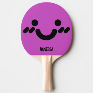 Raquette De Ping Pong Visage Souriant Mignon Violet avec Nom