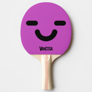 Raquette De Ping Pong Visage Souriant Violet avec Nom