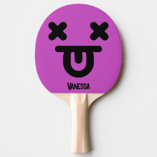 Raquette De Ping Pong Visage Violet Langue Sortie Étourdi avec Nom