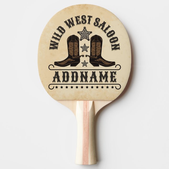 Raquette De Ping Pong Western Cowboy Boots AJOUTER LE NOM Sheriff Spurs  (Devant)