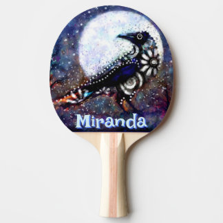 Raquette De Ping Pong Whimsical Raven Moon Floral Personnalisé