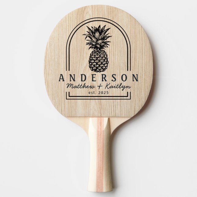 Raquette De Ping Pong White Pine Pineapple Wedding Arch & Name (Devant)