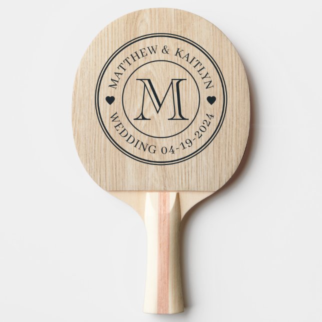 Raquette De Ping Pong White Pine Wedding Monogram Heart (Devant)