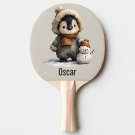 Raquette De Ping Pong Winter Penguin with Snowman Design