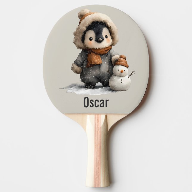 Raquette De Ping Pong Winter Penguin with Snowman Design (Devant)