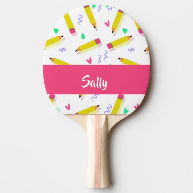 Raquette De Ping Pong Yellow pencils and scrabbles on white (Devant)