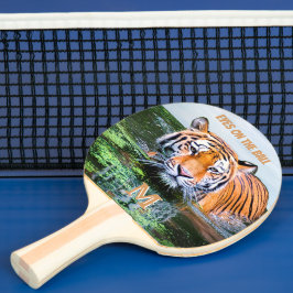 Raquette De Ping Pong Yeux d'Humour sur le Monogramme de tigre de balle 