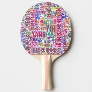 Raquette De Ping Pong Yin Yan Nuage de Mots Texte Motif Interconnexion
