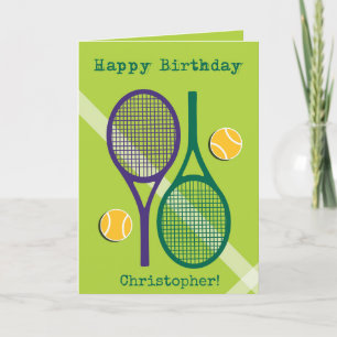 Raquette de tennis verte et violette carte d'anniv