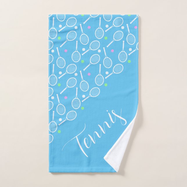 Raquettes de tennis et balles bleu clair serviette (Serviette à main)