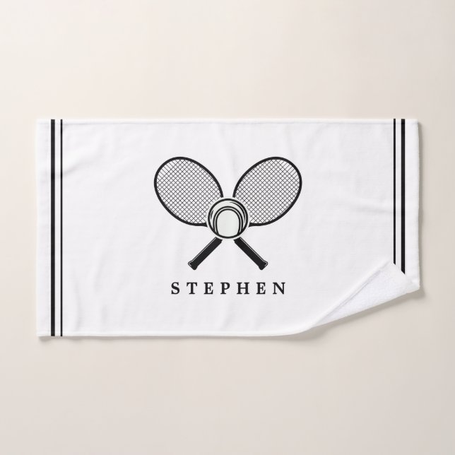 Raquettes de tennis et nom Sport noir & blanc (Serviette à main)