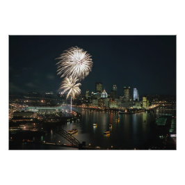 RARE-Pittsburgh at Night With Fireworks Fotodruck