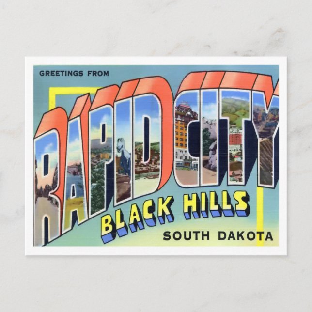 Rasche Stadt, Süd-Dakota Vintag Big Letters Postkarte (Vorderseite)