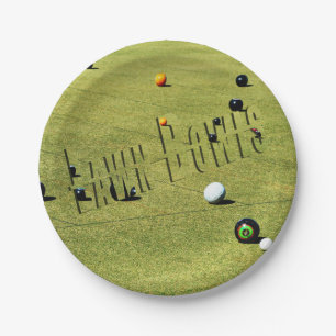 Rasen Bowls Spiel und Logo, Papier Party Plate. Pappteller
