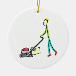 Rasen mähender Stockmann Keramik Ornament