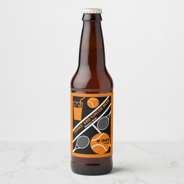 Rasen-Tennis-Spieler Grafik-Kunst Bierflaschenetikett (Vorderseite)