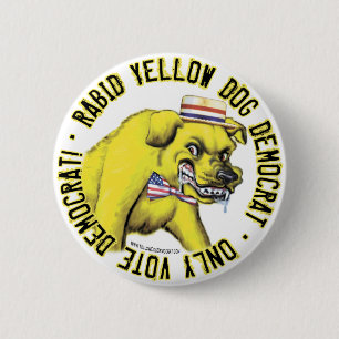 Rasender gelber Hundedemokrat-Knopf Button