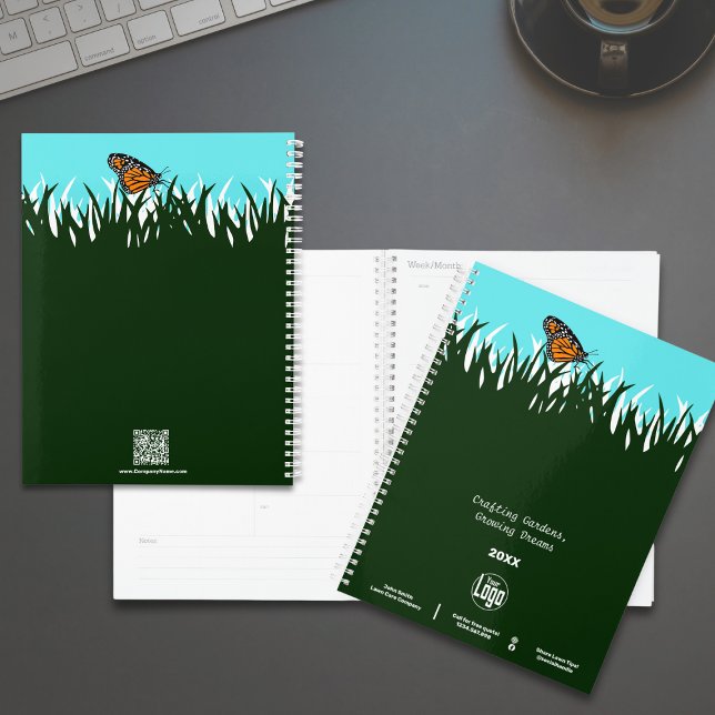 Rasenfläche-Silhouette-Schmetterlingsförderung Planer (Lawn Silhouette Butterfly Promotional Planner with Logo, Motto, CTA, Social)