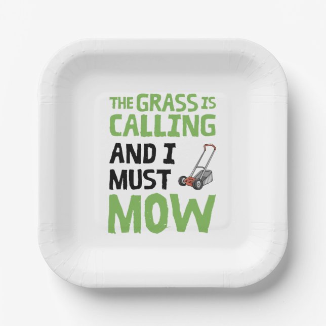 Rasenmäher - das Gras ruft und ich muss mähen Pappteller (Vorderseite)