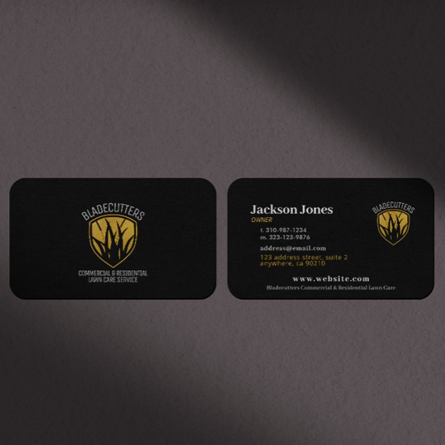 Rasenmäher Gold Grass Emblem Black Business Cards Visitenkarte (Von Creator hochgeladen)