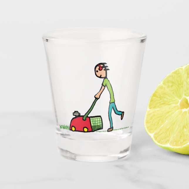 Rasenmäher Schnapsglas (Vorderseite)