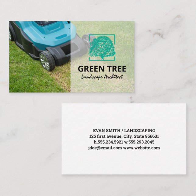 Rasenmäher schneiden Gras | Tree Logo Business Car Visitenkarte (Vorne/Hinten)