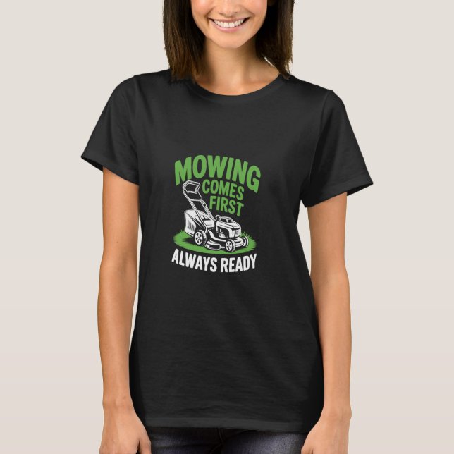 Rasenmäher Sonnenlandschaft Vorrang Gras schneiden T-Shirt (Vorderseite)