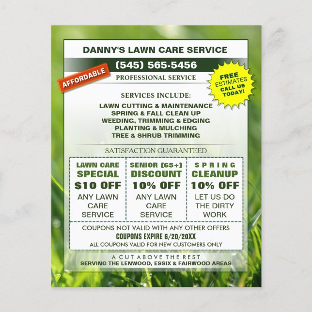 Rasenpflege 4.5 x 5.6 Flyer - Business Coupons (Vorne)