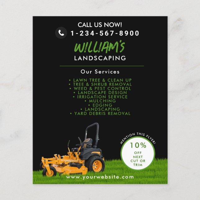 Rasenpflege Landscaping Mowing Cutting Business Flyer (Vorne)