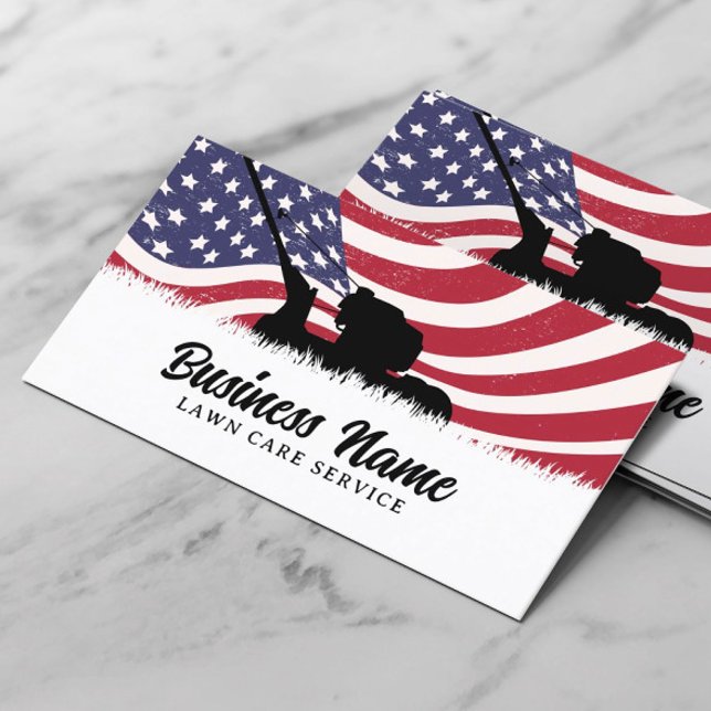 Rasenpflege Landscaping Service Schlicht Patriotic Visitenkarte (Von Creator hochgeladen)