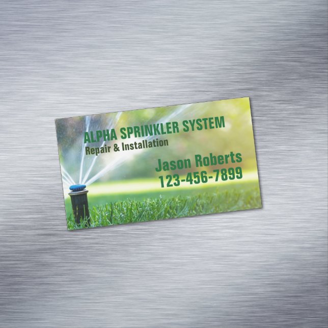 Rasenpflege Landschaften Sprinkler Reparatur Bewäs Magnetische Visitenkarte (Beispiel)