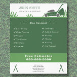 Rasenpflege und Gartenbauer Flyer<br><div class="desc">Ein grüner Flyer mit einer Abbildung mit Gras und Rasenmäher. Es kann für Rasenpflege & berufliche Gärtner oder für Landschaftsarbeiter geeignet sein: Landschaftsschutz, Rasenmähen und -pflege, Pflege von Grünflächen, etc.</div>