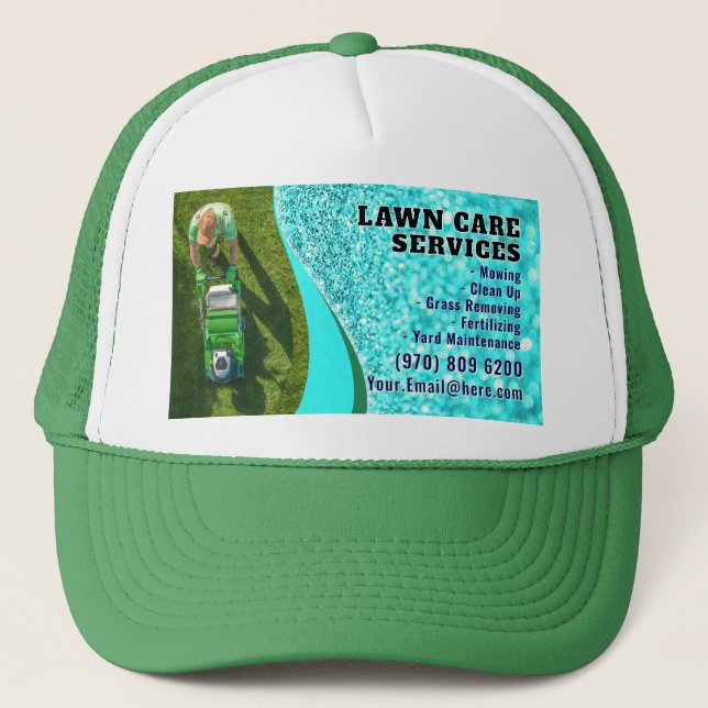 Rasenpflege-Visitenkarte Landschaften von Mähgras Truckerkappe (Vorderseite)