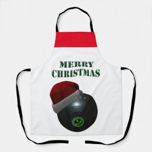 Rasenschale mit einer Weihnachtsmannmütze, Schürze