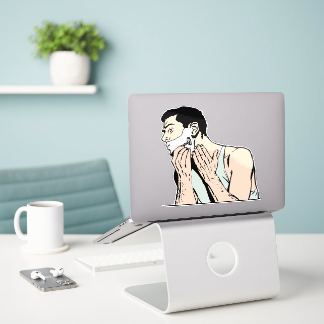 Rasierwasser Aufkleber (Laptop auf Schreibtisch)