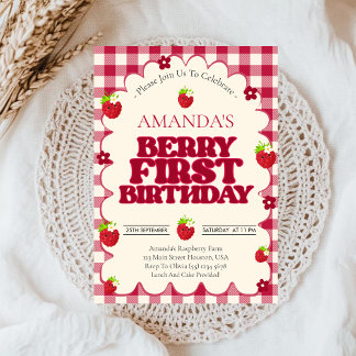 Raspberry Berry First 1st Birthday Party  Einladung
