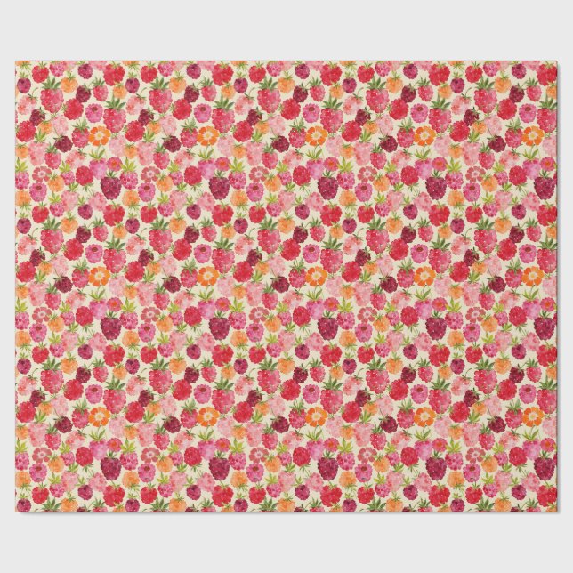 Raspberry Berry Summer Watercolor Geschenkpapier (Saum)