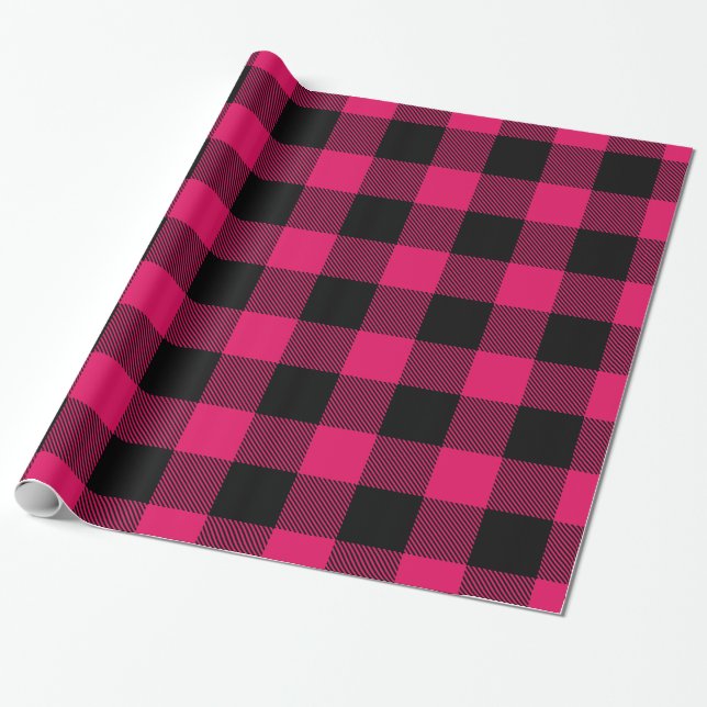 Raspberry Black Huge Buffalo Kariert Lumberjack Geschenkpapier (Ungerollt)