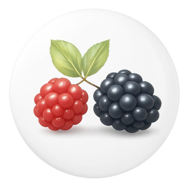 Raspberry BlackBerry Fruit Illustration Wasserfarb Keramikknauf (Vorderseite)