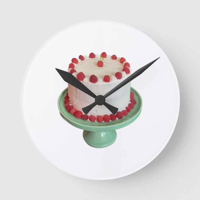 Raspberry Cake Clock Runde Wanduhr (Vorderseite)