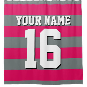 Raspberry Charcoal Sports Jersey Preppy Strip Duschvorhang
