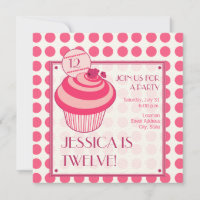 Raspberry Cupcake Geburtstagsparty Einladung