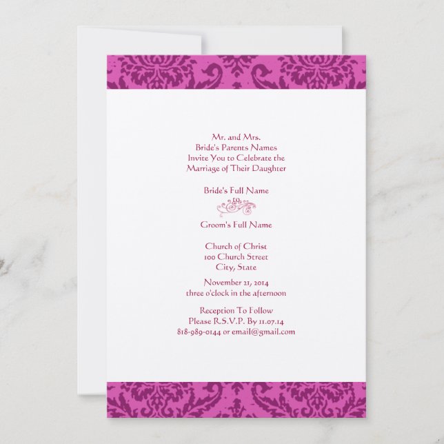 Raspberry Damask Einladung (Vorderseite)