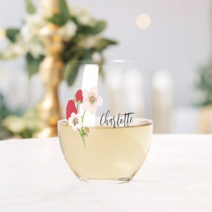 Raspberry Floral Bouquet Individuelle Name Weinglas Ohne Stiel
