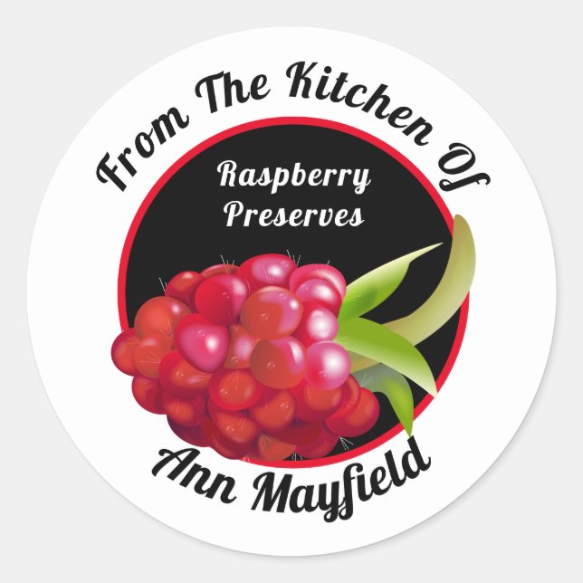 Raspberry Fruchtkonservierung | Kitchen Jar Label Runder Aufkleber (Vorderseite)